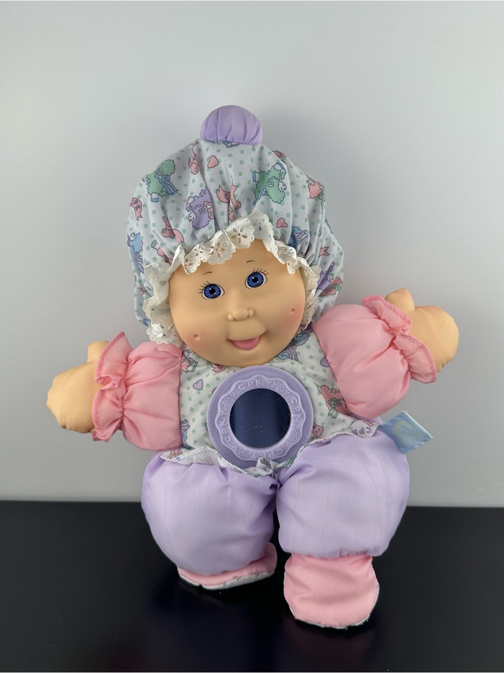 Vintage Cabbage Patch Kids Peek N Play Nylon Mirror Pink Purple Baby Doll 14”